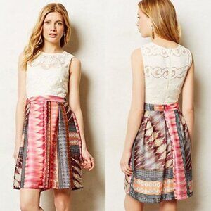 ANTHROPOLOGIE Mismado Dress Sleeveless Ivory Lace Top & Colorful Bottom